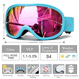 SPOSUNE Ski Goggles Over Glasses with Dual lens, Anti-fog Anti-UV Snow Goggle for Men Women Youth Skiing Snowmobile