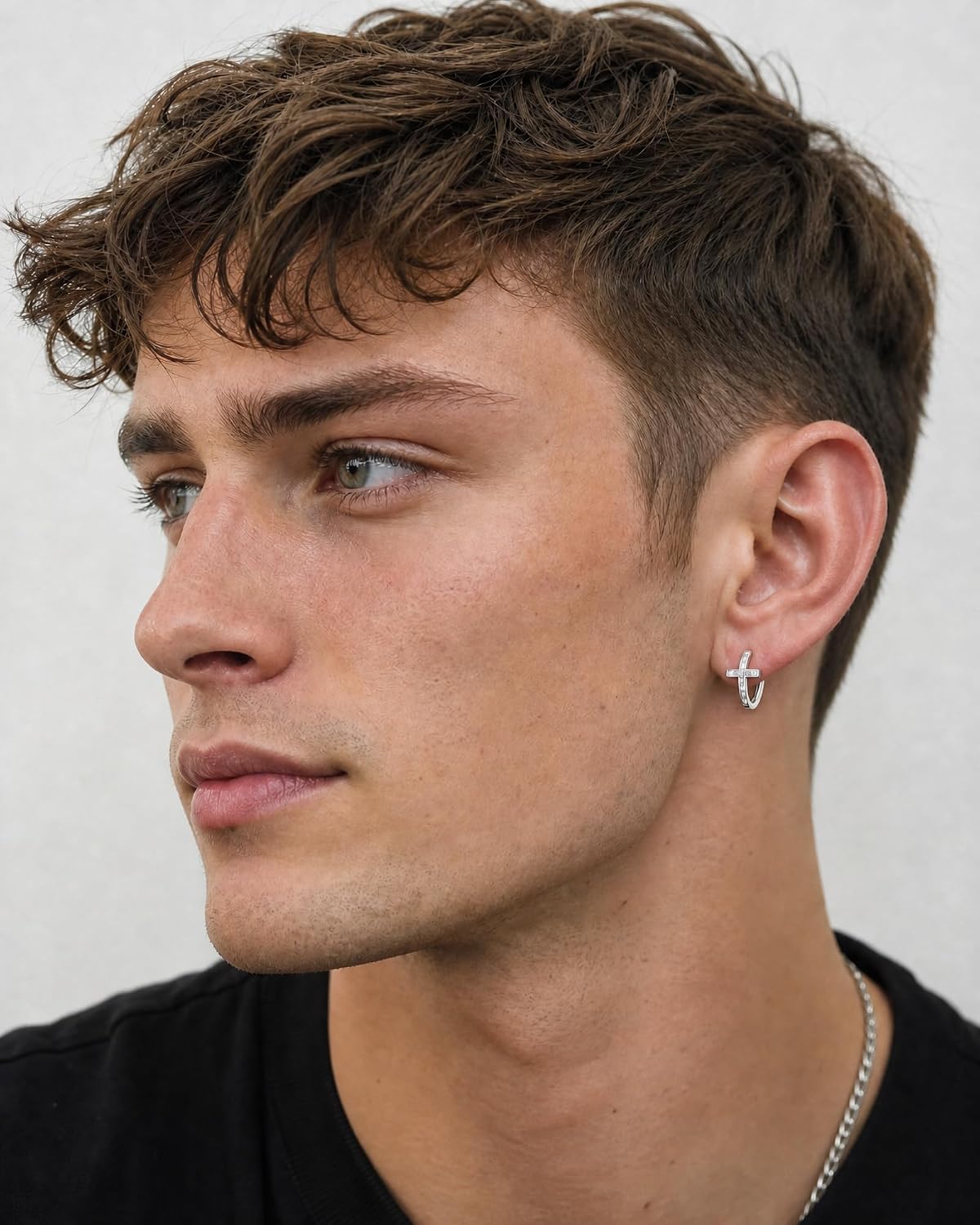 Solid 925 Sterling Silver Cross Huggie Earrings for Women Men, Hypoallergenic Non-tarnish Easy to Wear Sleep-friendly Small Hoop Earrings with 5A Cubic Zirconia, Fashion Daily Jewelry Religious Gifts