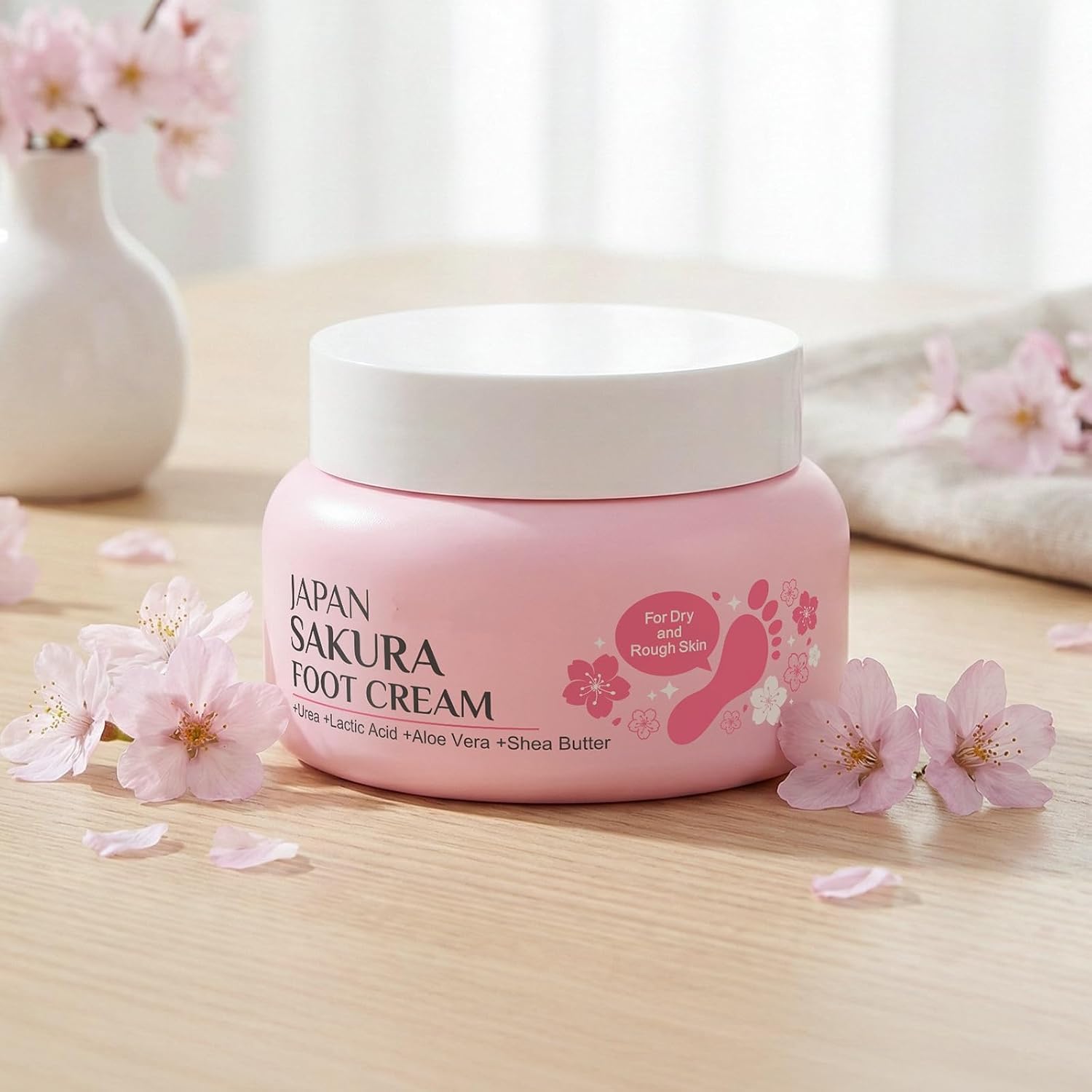 Sakura Foot Repair Cream for Dry Feet and Heels, Callus Softener Repairs Very Dry, Rough Skin, Non Greasy w/Sakura Blossom, Travel Size Lotion, No-Scrub Exfoliator and Moisturizer for Healthy Feet