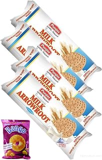 Milk Arrowroot Biscuits (Deal Pack Of 4 x 250g EA) A Family Favorite Classic Punjas Tea Biscuits + BONUS CHEESE BONGO PUFF SNACK 28G ...