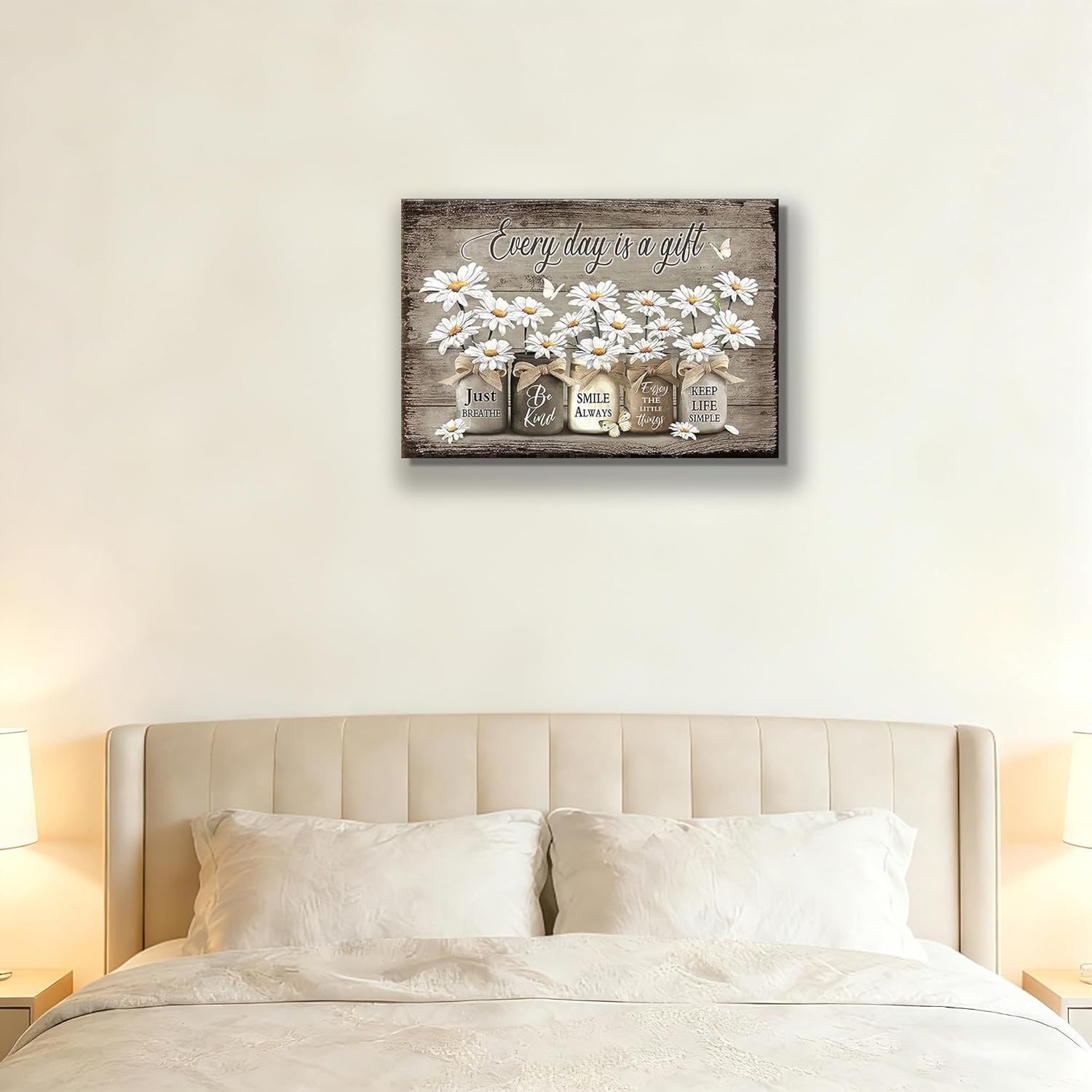 Rustic Flowers Wall Art Vintage Daisy Farmhouse Canvas Wall Decor Paintings Flower Butterfly Inspirational Posters Prints Pictures Artwork for Bathroom Bedroom Living Room Office 16x24 Inch