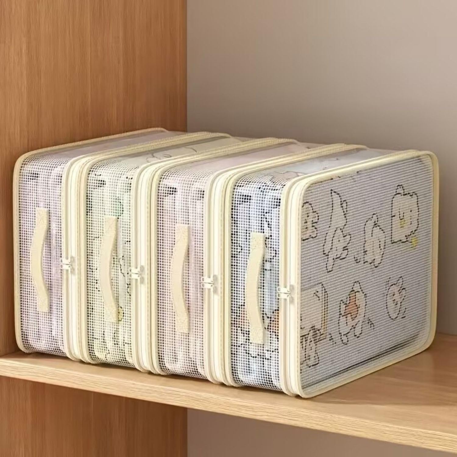 Transparent Mesh Clothing Storage Box with Lid, Foldable Wardrobe Organizer for Clothes, Underwear, Socks, Bedding & Seasonal Storage, Dustproof Fabric Storage Bag with Handles (Pack 2)-image-19
