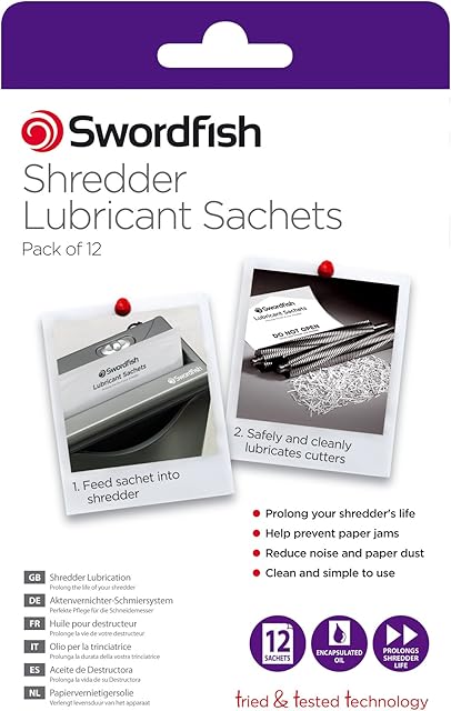 Swordfish Shredder Oil Lubrication Sachets - Suitable for all Paper Shredders (Pack of 12) ref 40015