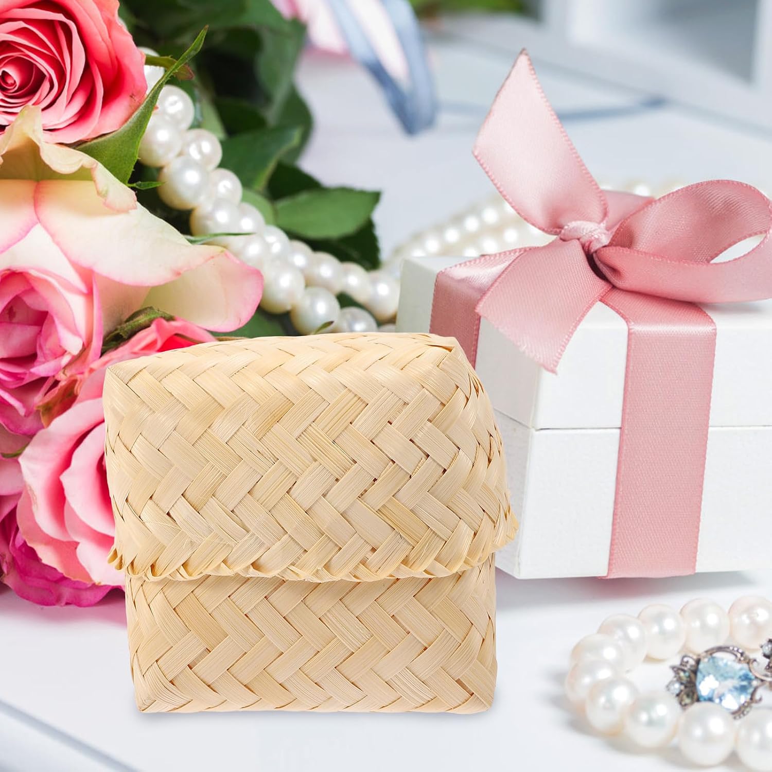 2pcs Bamboo Woven Candy Gift Box Xmas for Fruit and Snacks image 4