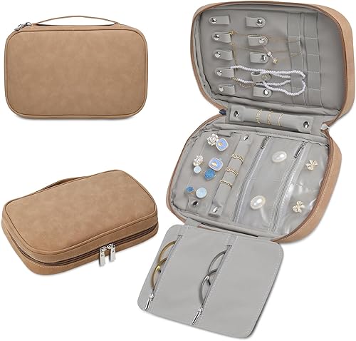 labato Organizador de viaje para joyas, artículos esenciales de viaje, estuche organizador de viaje delgado, bolsa portátil con cremallera para