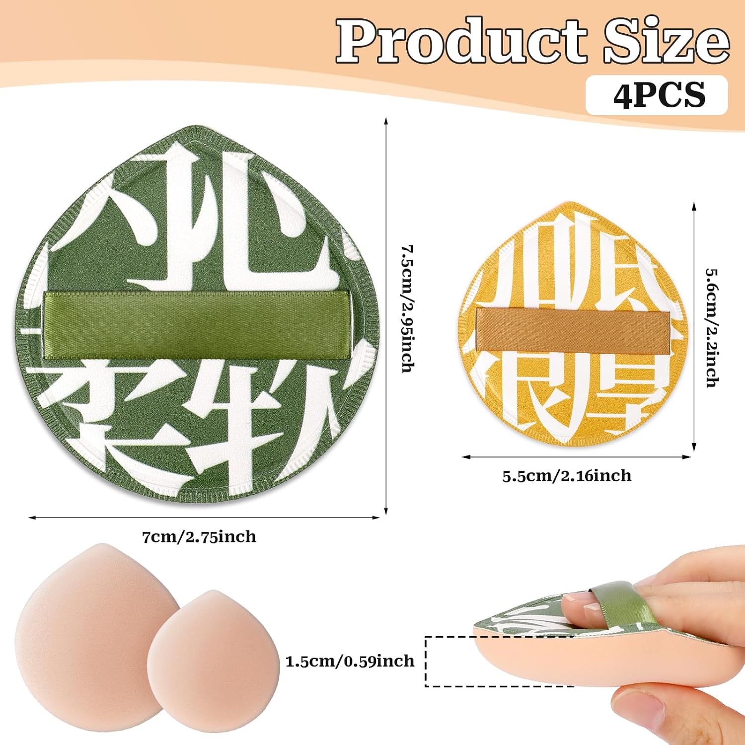 Korean Cosmetic Puff, Ultra Soft Teardrop Makeup Sponge Travel Face Puff for Foundation, Concealer, Powder, Liquid, Cream(2 Big 2 Small)