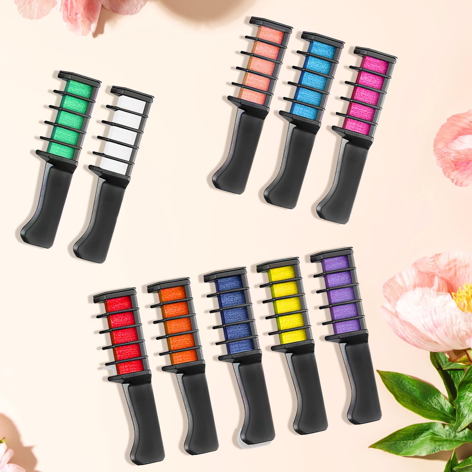 Set di 10 gessetti per capelli temporanei, per capelli, non tossici, per ragazze, tatuaggi glitterati, per carnevale, cosplay, feste, Natale e Halloween