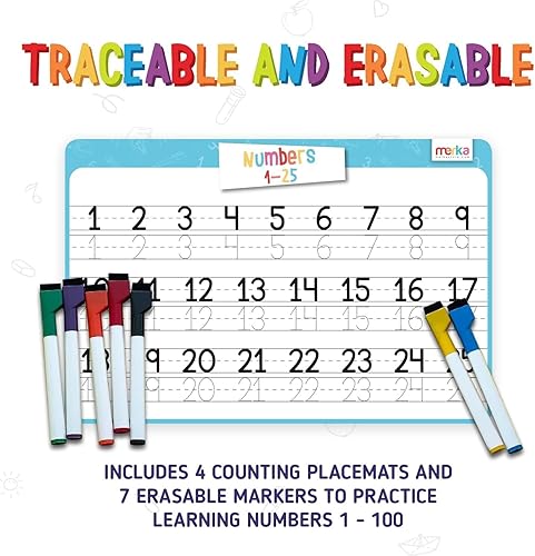 Miniatura 4 de merka Mantel individual con almohadilla de dibujo para niños aprendizaje creativo en la mesa de comedor, números 1-100, 4 divertidos tapetes con 7