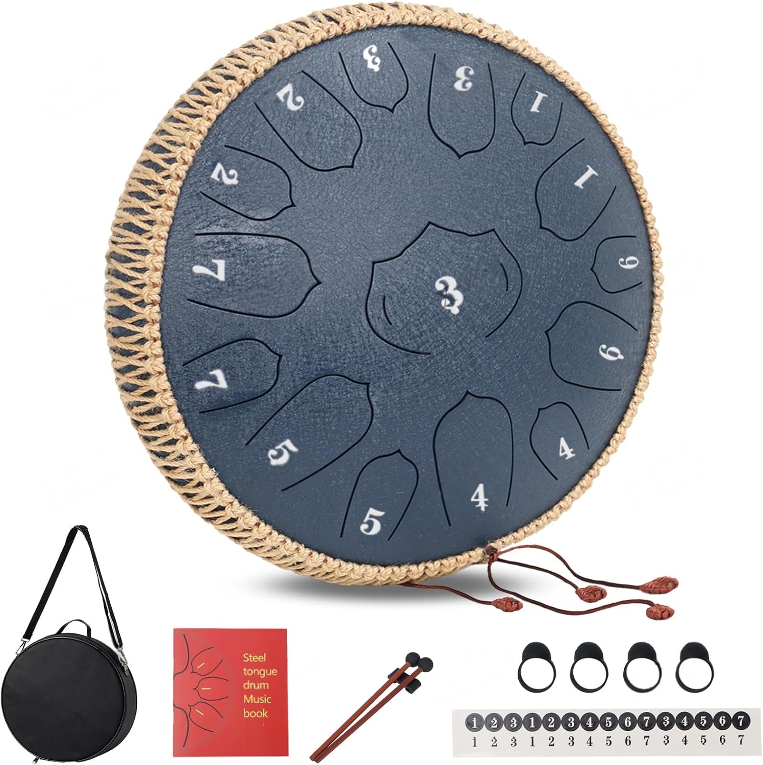 Steel Tongue Drum 13 Inch 15 Note, 440Hz Steel Drum in D Major, Deep Resonant handpan drum for Adults, Hand Pan Drums for Meditation, Yoga & Studio, with Music Book, Carry Bag & Mallets