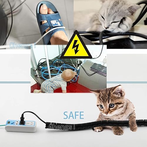 Miniatura 8 de Chengsi Organizador de cables de 118 pulgadas para organizar cables, tubo en espiral, para oficina en casa, PC, TV, color blanco