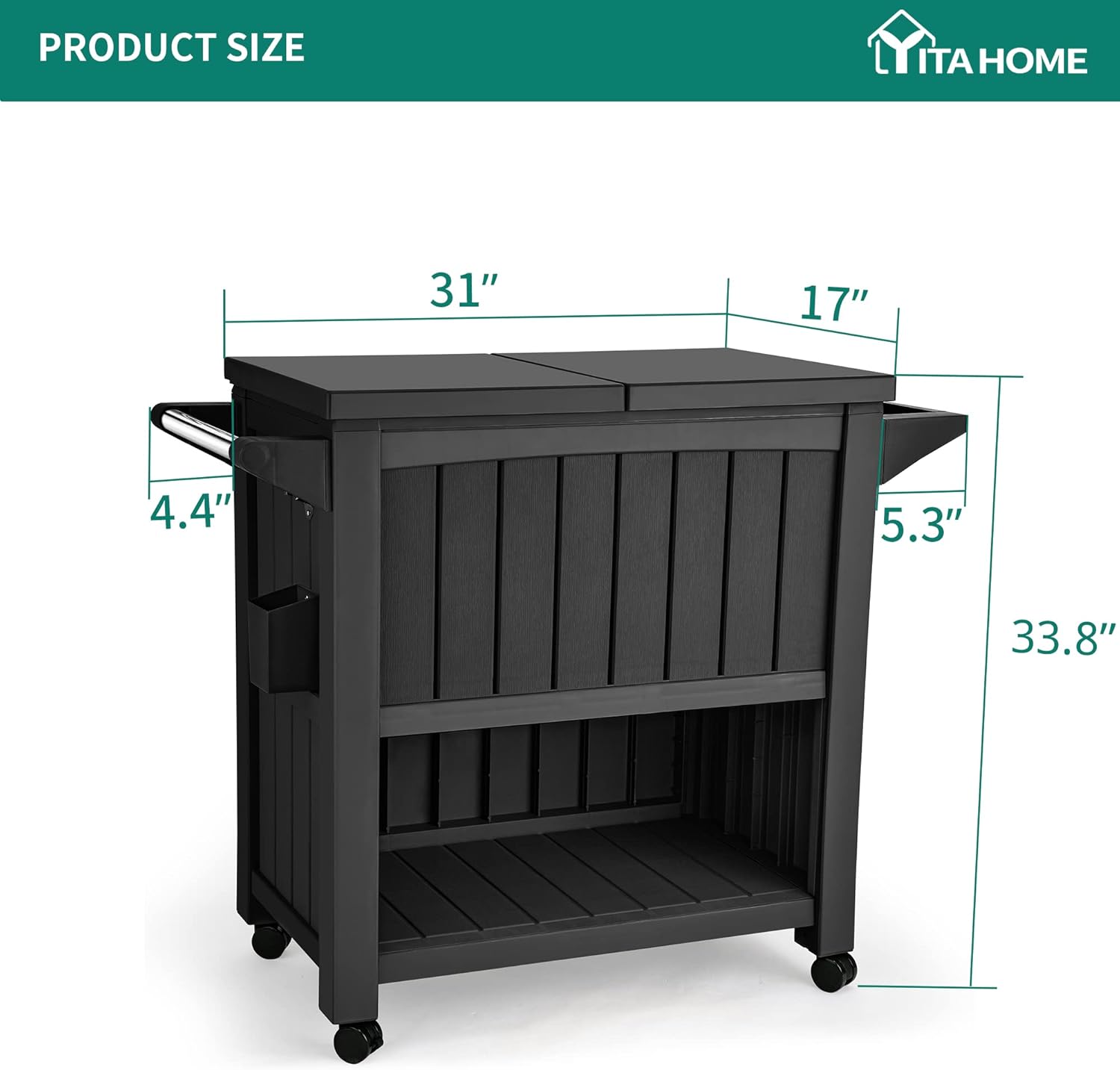 YITAHOME 85 Quart Rolling Cooler Cart with Bottle Opener Drainage, Portable Patio Cooler on Wheels, Outdoor Beverage Cart Ice Chest for Patio Pool Deck Party BBQ Cookouts (Black)