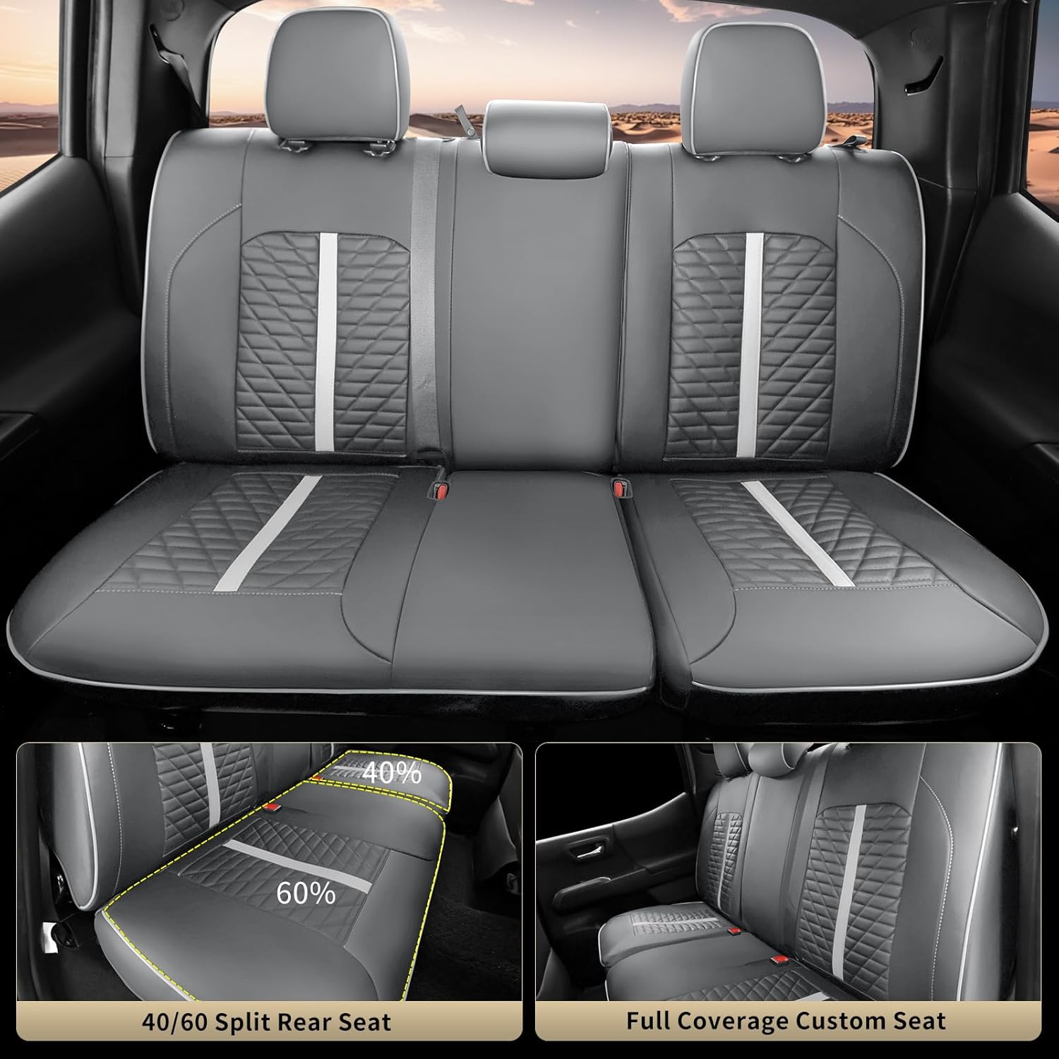 Car Seat Covers Fit for Toyota Tacoma 2016-2023 3rd Gen Double & Crew Cab SR SR5 Limited TRD Sport/Pro/Off Road Full Set,Waterproof Breathable Leather Full Coverage (Grey White)