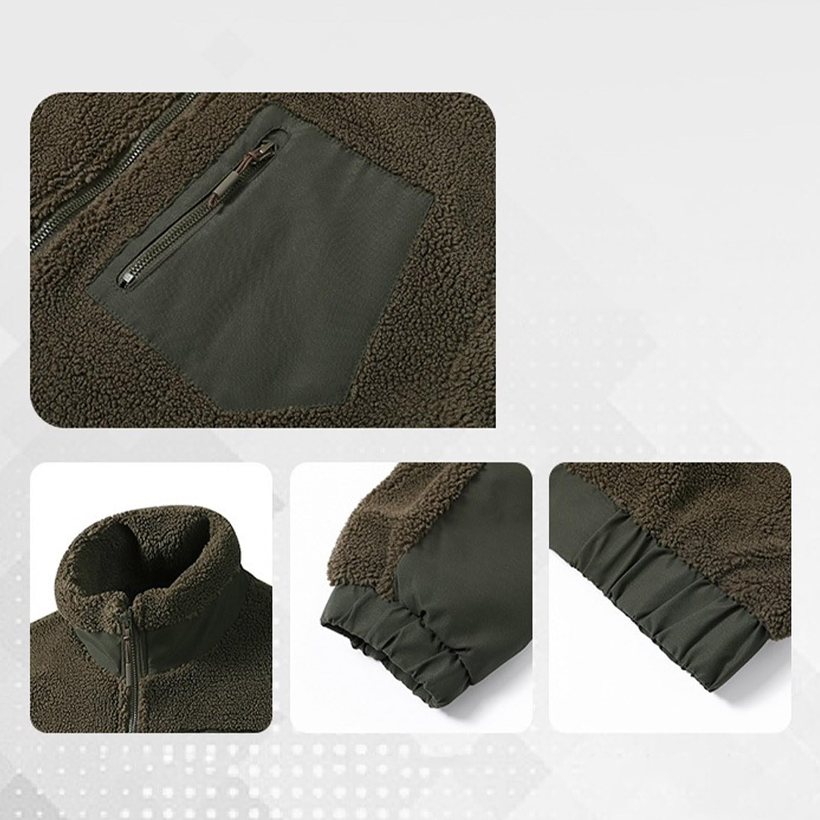 Giacca in pile da uomo con cerniera intera, colletto alla coreana