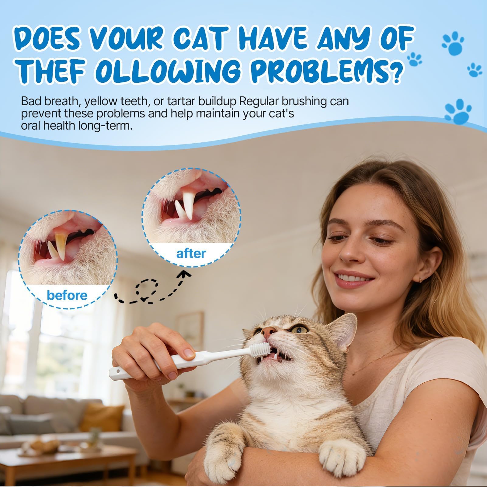 Pasta de dientes para gatos con cepillo de dientes y cepillo de dientes para perros y gatos, elimina la placa y el sarro, aliento fresco y bueno para los dientes