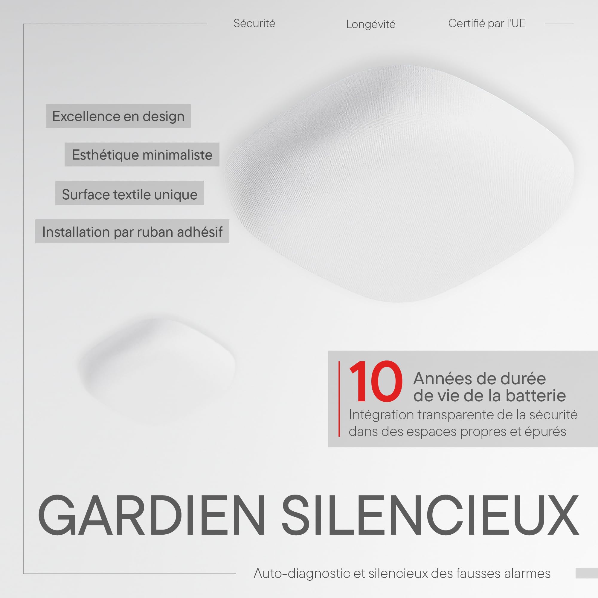 Jalo Kupu 10 Détecteur de Fumée - Alarme Incendie Optique pour la Maison - 10 Ans Pile au Lithium - Design Scandinave - Blanc