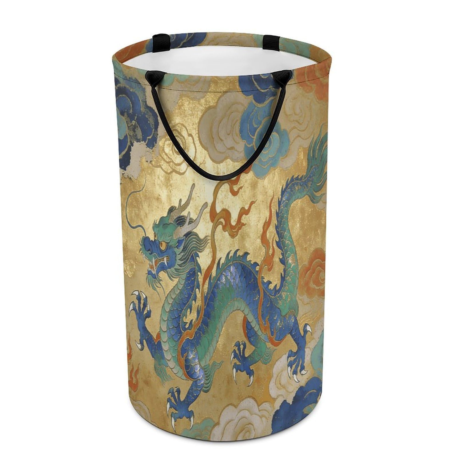Soaring Dragon in Auspicious Clouds Laundry Hamper Waterproof Polyester Laundry Baskets Collapsible Dirty Clothes Storage Basket Clothes Hampers with Sturdy Handles for Travel Bedroom