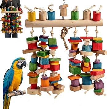 Ultra Large 21.6" Giant Bird Shredding Toy for Large Parrots,4lb Heavy Duty Macaw Toy,Thick Wood Blocks for Aggressive Chewers,Perfect for Cockatoos & African Greys,Promote Beak Health