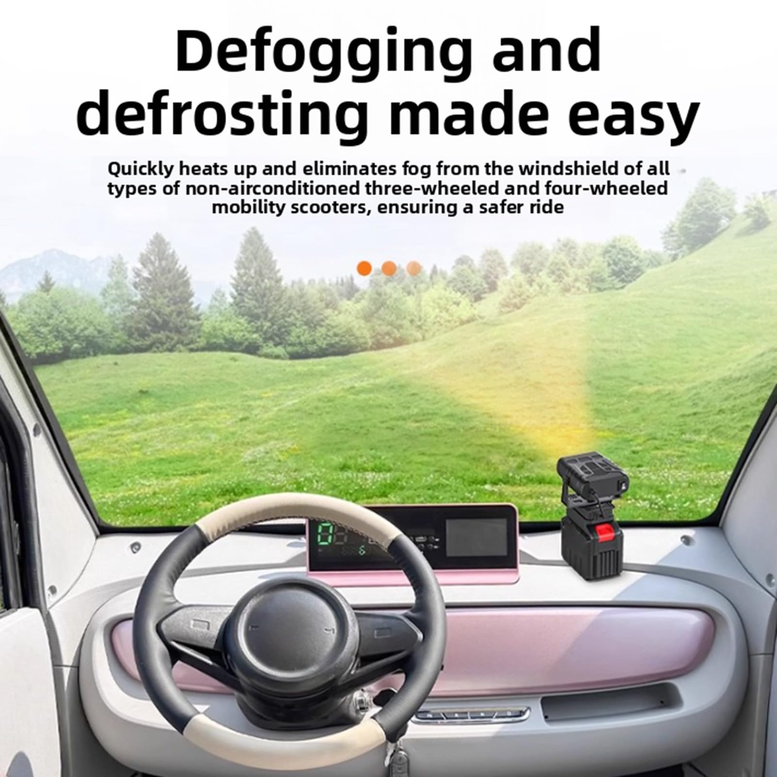 Fockety Calentador de Espacio a Batería, Calentador Portátil Recargable a Batería con Diseño Antiinclinación y 2 Ajustes de Calor, Descongelador de Ventana de Coche Inalámbrico