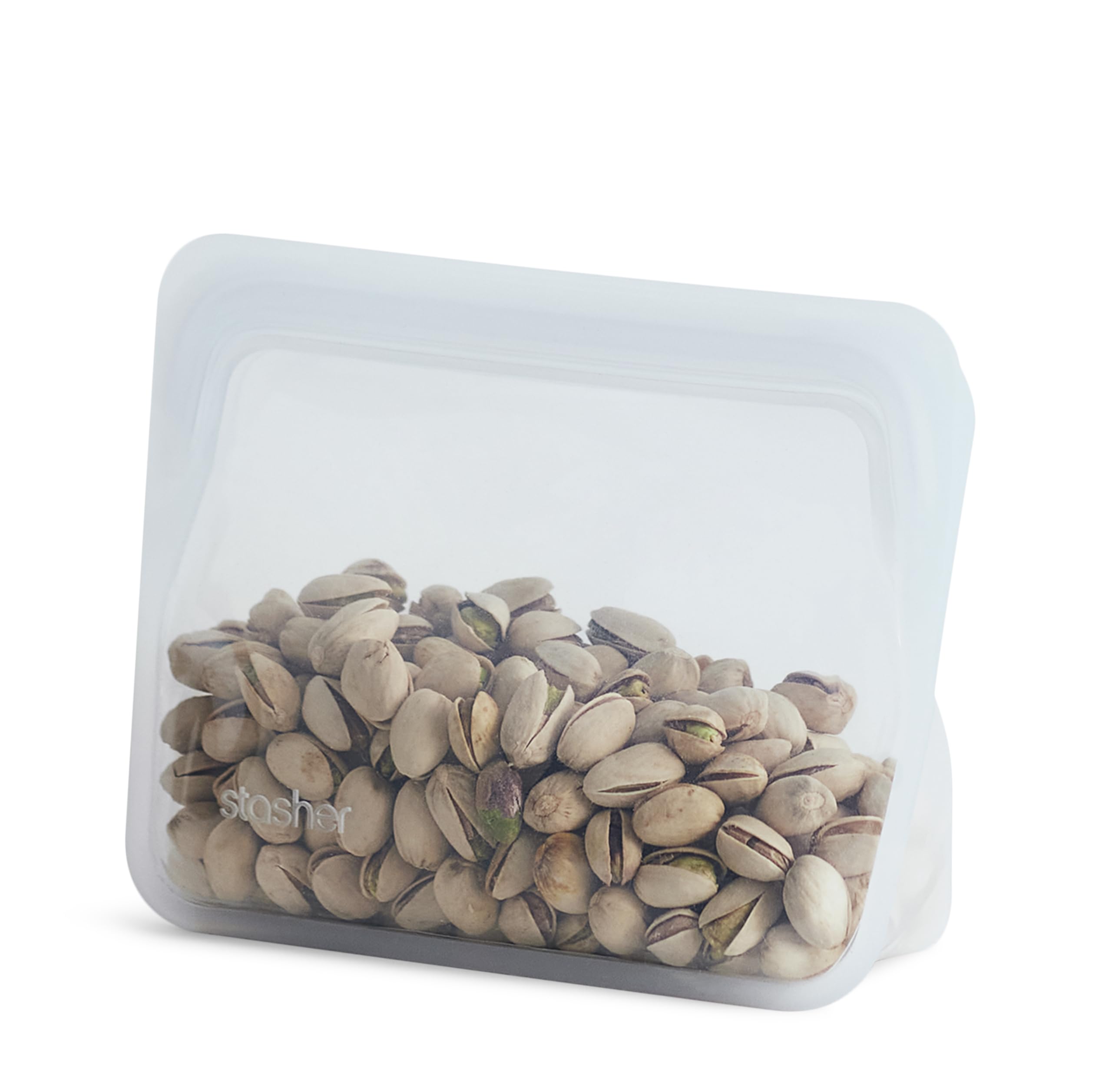 Stasher Stand Up Mini Bag (Clear) | Silicone Reusable Freezer Bags For Travel and Food Storage | Small Resealable Bags | 21cm x 16.5cm x 1.9cm / 828ml