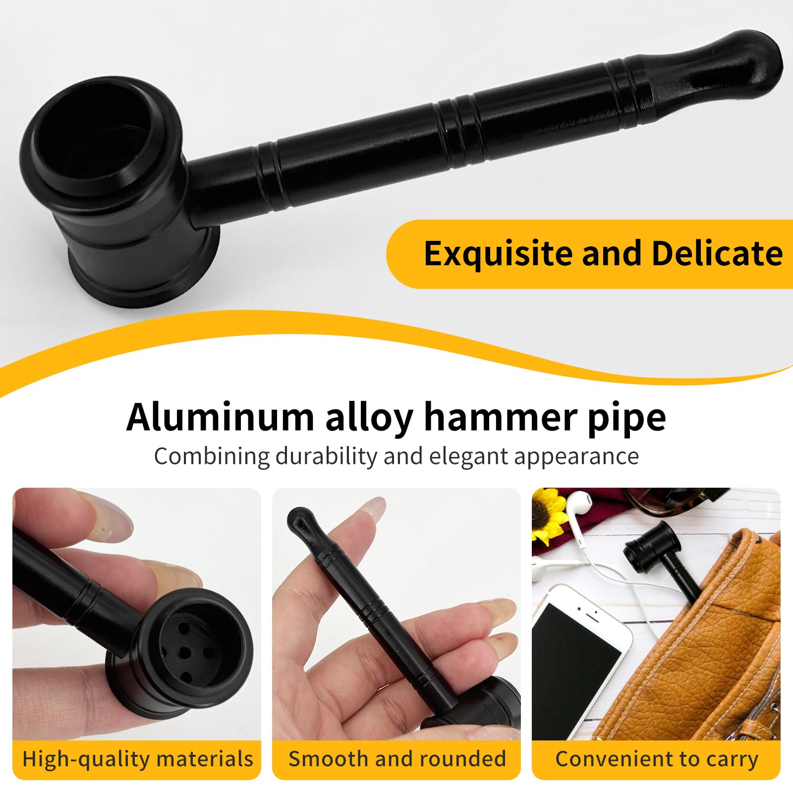 Fischietto con filtro in acciaio inox e spazzole per la pulizia – Fischietto in metallo smontabile con 10 colino, 2 pulitori per pipa, compatto portatile, durevole e facile da pulire, ideale come