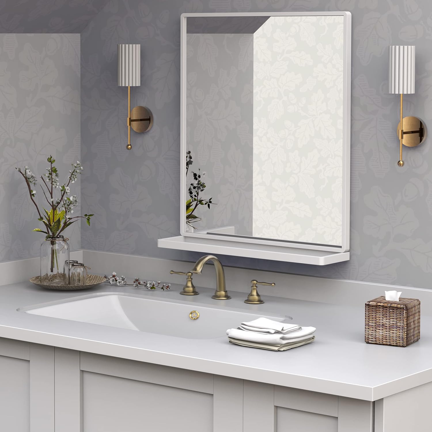 Buy ANYHI Bathroom Wall Mirror with Shelf,Modern Bathroom Mirror for ...