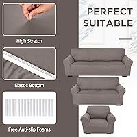 Vista 4 de Peryiter Juego de 3 fundas para sofá, cubiertas de muebles para sofá, loveseat, sofá, sillón, ajuste de forma elástico, sin arrugas, protector