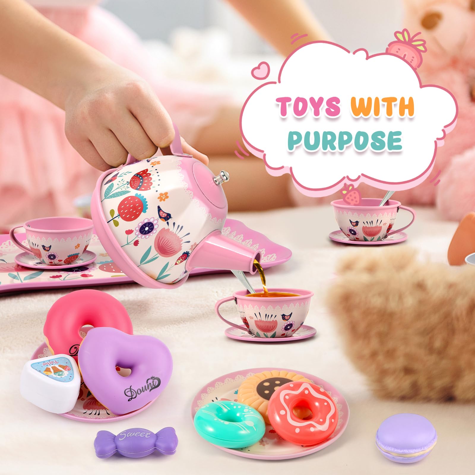 Service à thé fleuri pour petites filles, cadeau d'anniversaire pour enfants de 3, 4, 5 Service à thé fleuri pour petites filles, cadeau d'anniversaire pour enfants de 3, 4, 5