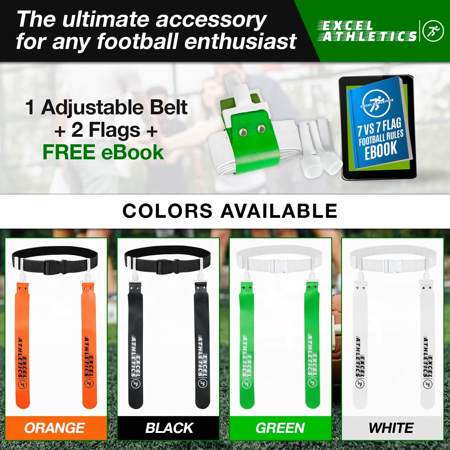 Flag Football Set, Adjustable Flag Football Belts for Youth, Kids & Adults with 1 Belt & 2 Flags (Orange) - Image 10