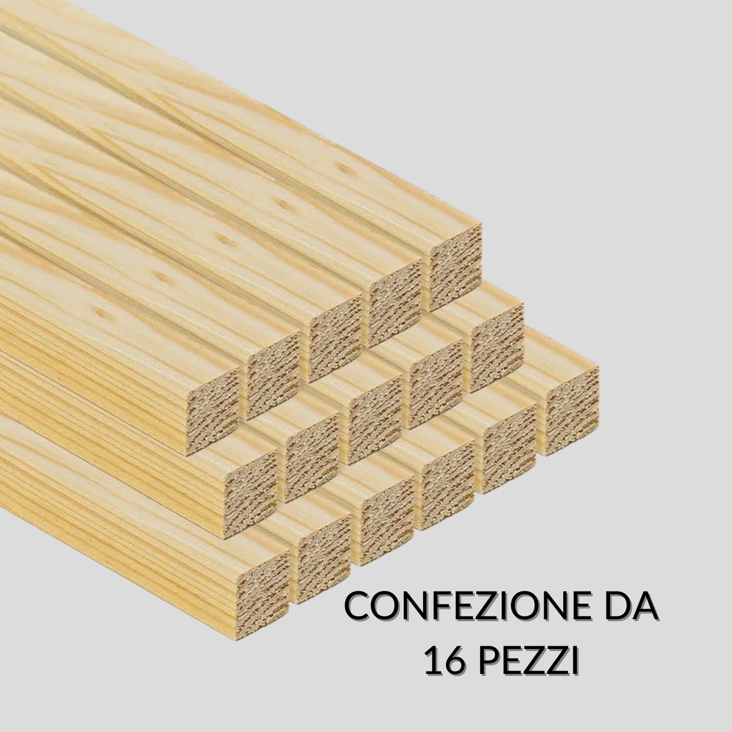 TWE Tucci Wood Essence Listelli Legno Massello Abete Alta Qualità Tavole Piallate su Quattro Lati Smusso su Spigoli al Metro Made in Italy 1 Confezione 16 pz (15x15x2000) mm