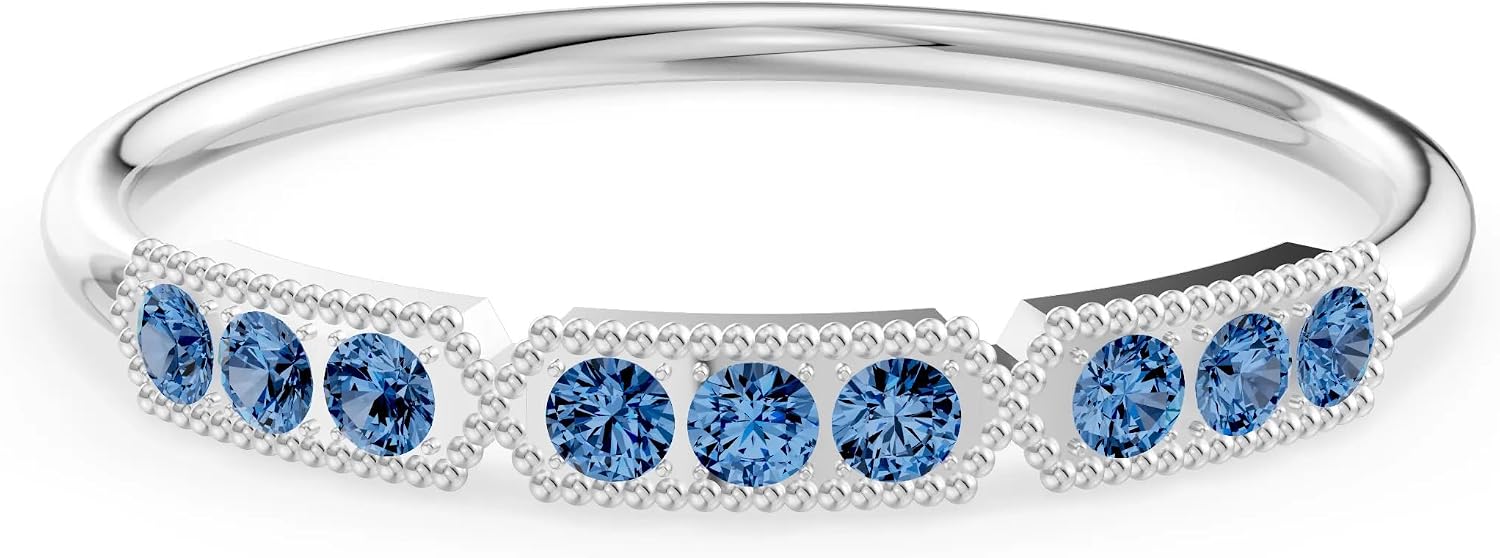 PEORA Round Cut London Blue Topaz Stackable Band Available in Solid 10K, 14K or 18K Ring – White, Yellow or Rose Gold
