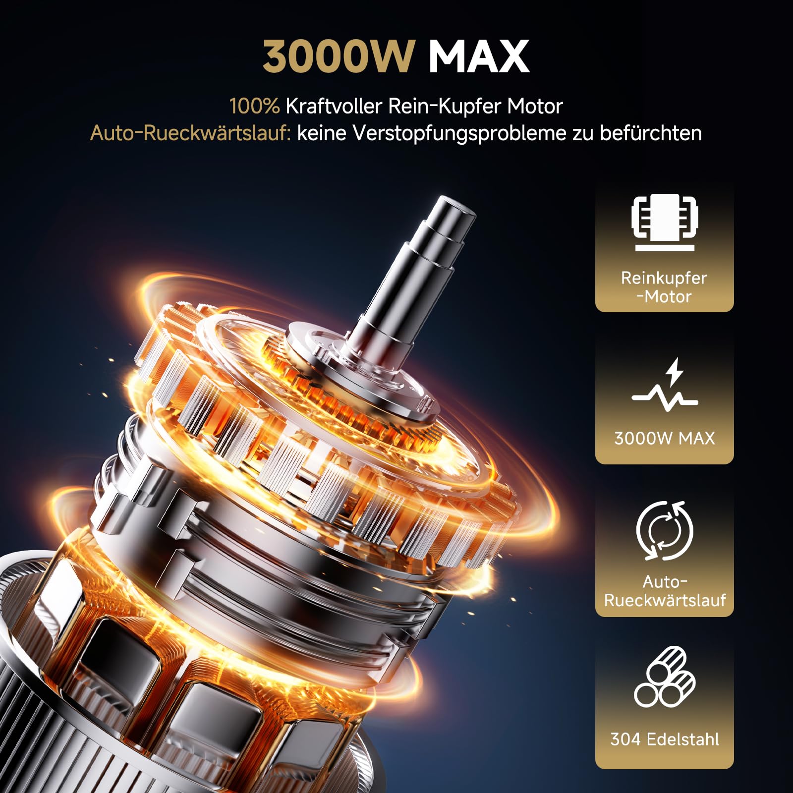 AAOBOSI Fleischwolf Elektrisch, 3-IN-1 [3000W Max] Multi Fleischwolf mit 3 Edelstahl-Schleifplatten, Kubbe & Wurstfüllrohren,Upgrade der Auto Rücklauffunktion - Edelstahl
