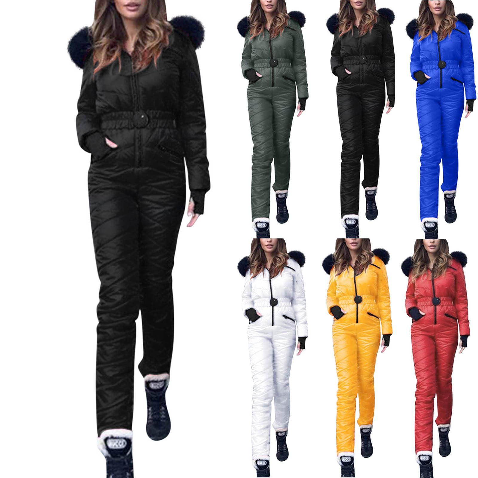 AACH Skianzug Damen Wasserdicht Schneeanzug Warm Winter Ski Overall mit Pelzkragen Schneeanzug Winddicht Outdoor Skianzüge Sport Thermo Skibekleidung Snowboarden Skioverall mit Taschen