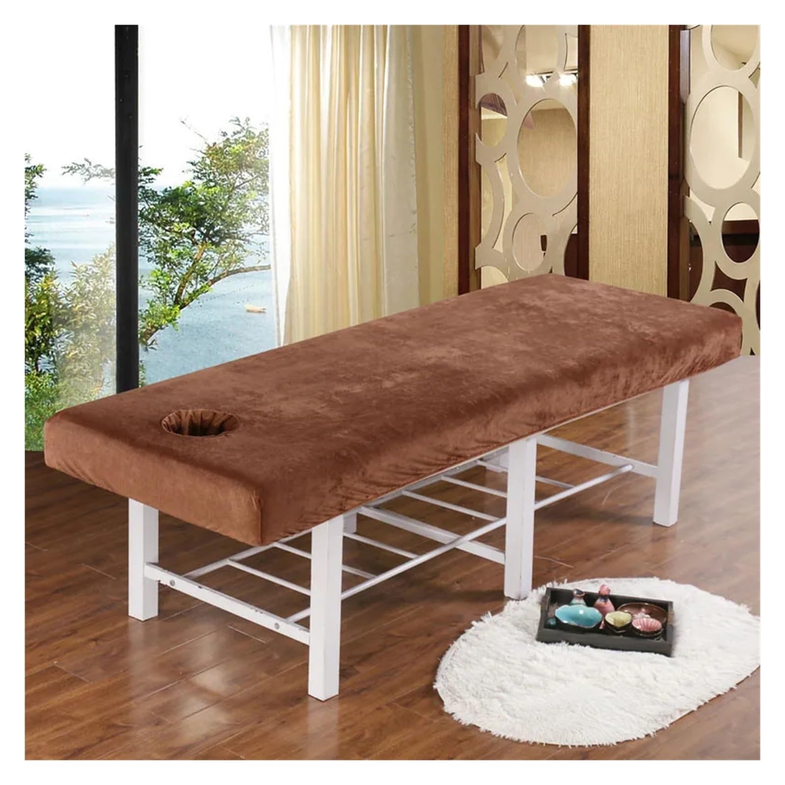 Thicken Velvet Beauty Salon Massage Table Fitted Bed Sheet Skin-Friendly SPA Cover With Hole for Massage Tables(Coffee,190x70)