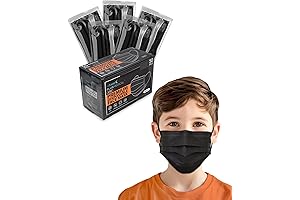 FriCARE Disposable 4-Ply Face Masks for Kids (Black-50 Pack)