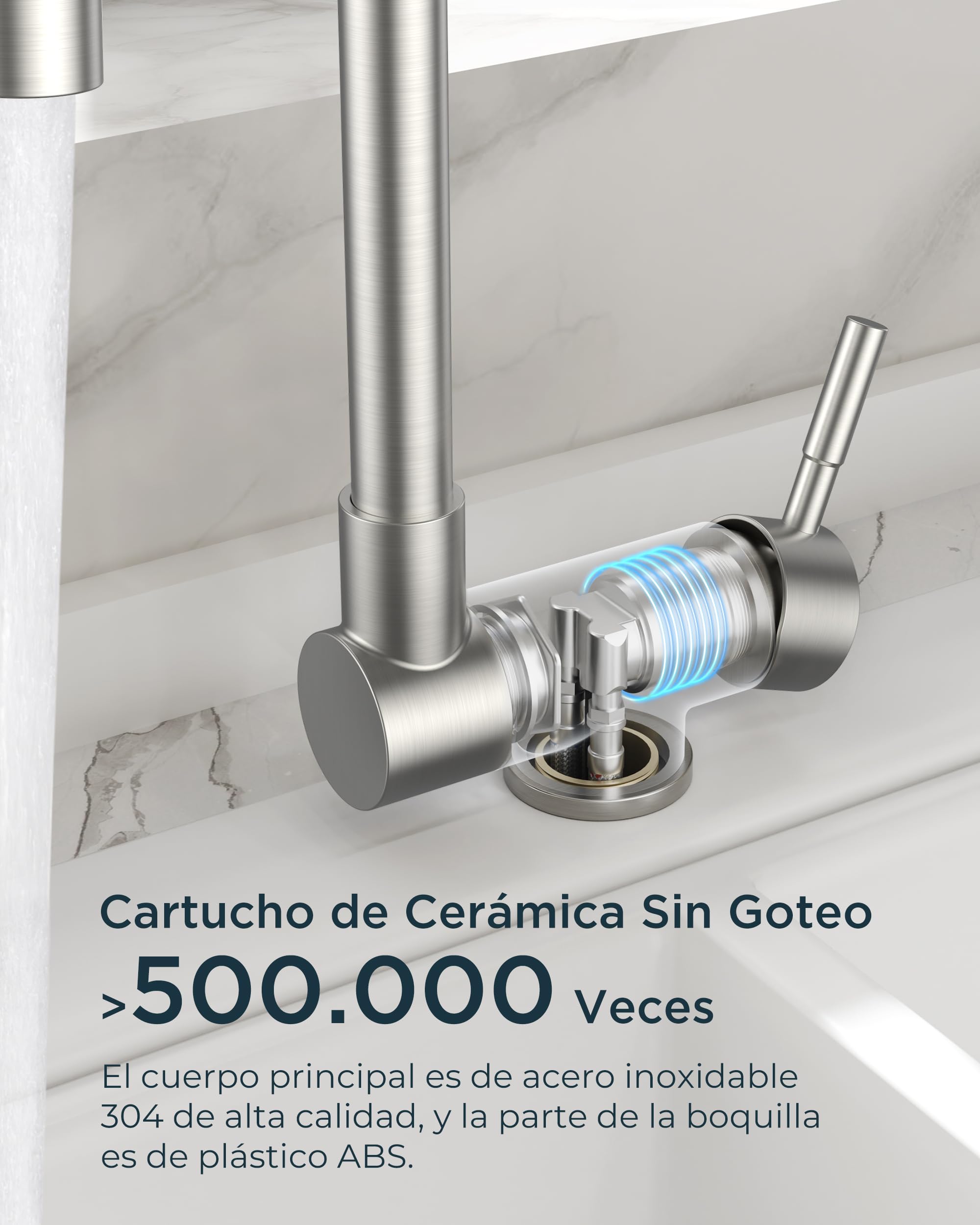FORIOUS Grifo Cocina, Grifos Cocina Fregadero con Función Giratorio 360° y Plegable, Diseño en Forma de L de Acero Inoxidable, Monomando Para Agua Caliente y Fría Torneira de Cozinha