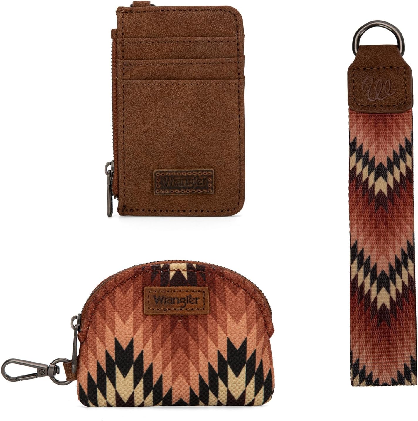 Montana West Wrangler Aztec Keychain Wristlet Wallets for Women Western Dual Pouch Wristlet Credit Card Holder Wallet with Zipper Pocket WG2211-W0051BR - Image 3