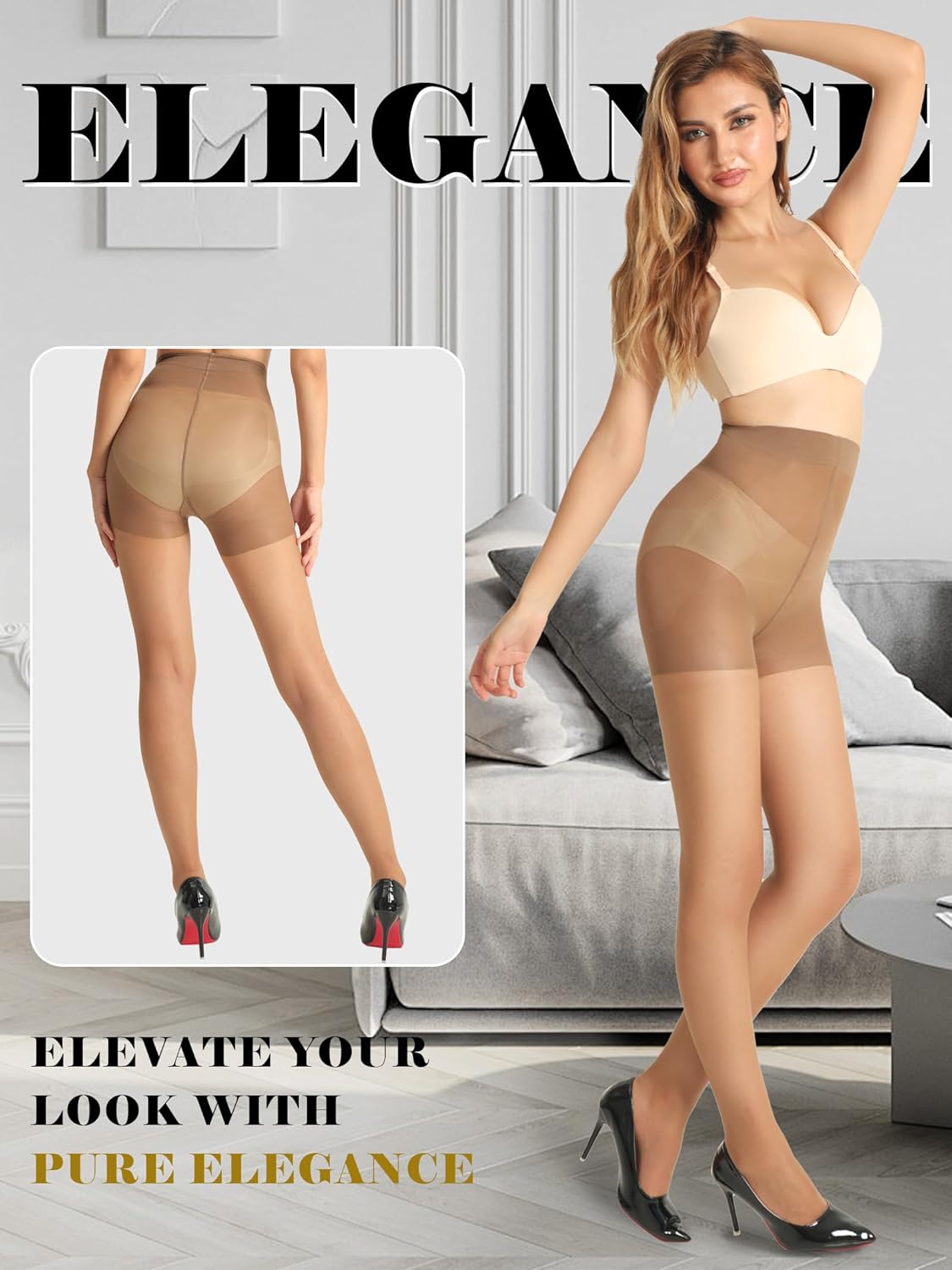 SUREPOCH 20D Sheer Tights Control Top Black Pantyhose for Women Tummy Control Nylon Stockings - Image 2