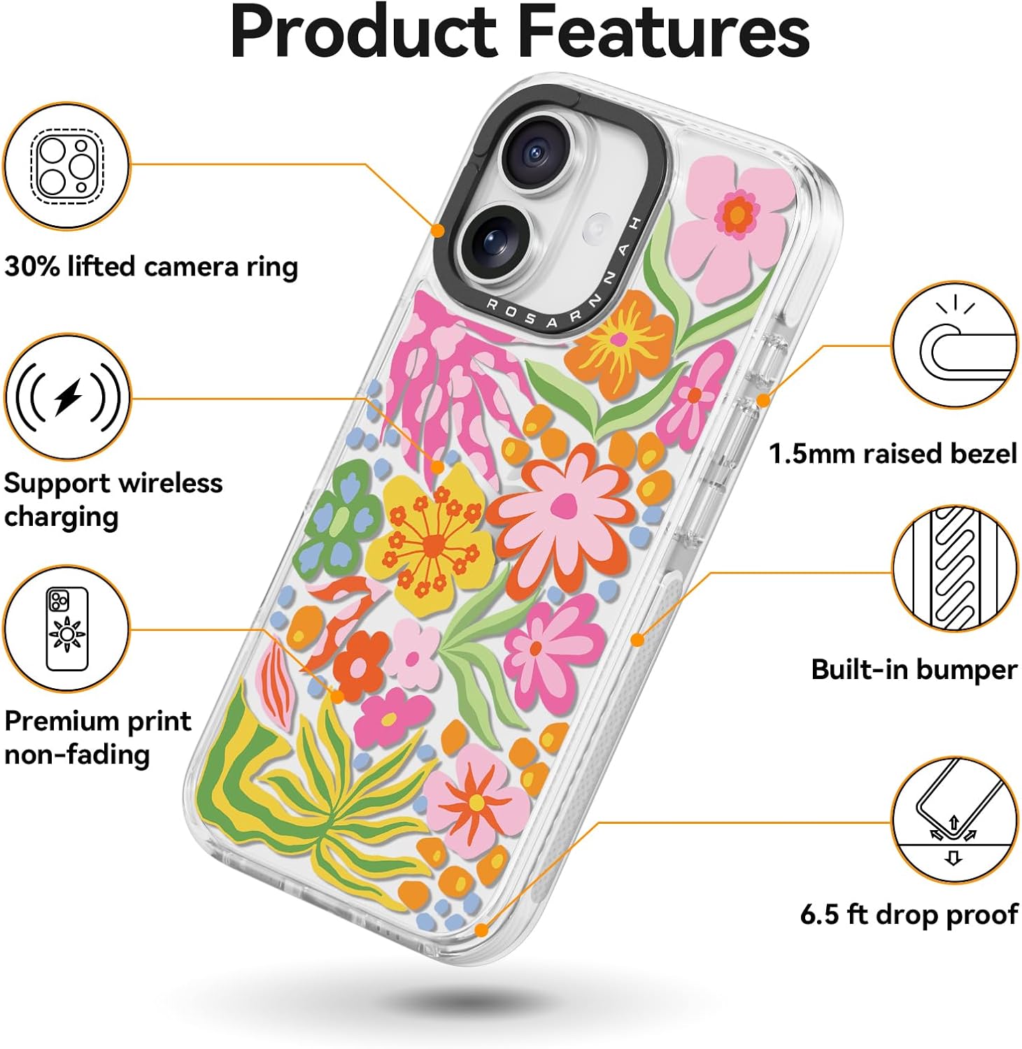 for iPhone 17 Case Cute - Durable Shockproof 6.6 ft Drop Impact Phone Case - Funny Passion Flower Design (6.3") Clear - Image 6