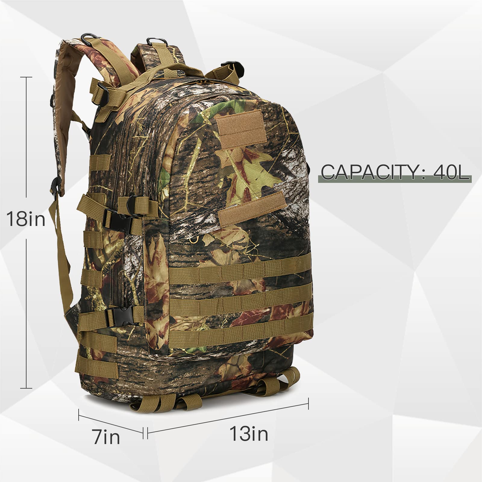 BEAUTI4U Digital Forest 40L Hunting Backpack or Hunting Backpacks For Men - Camo Range Backpack and Huntin Pack - Camouflage Bacpacks For Huting - Tactical Molle Backpack- mochilas camo