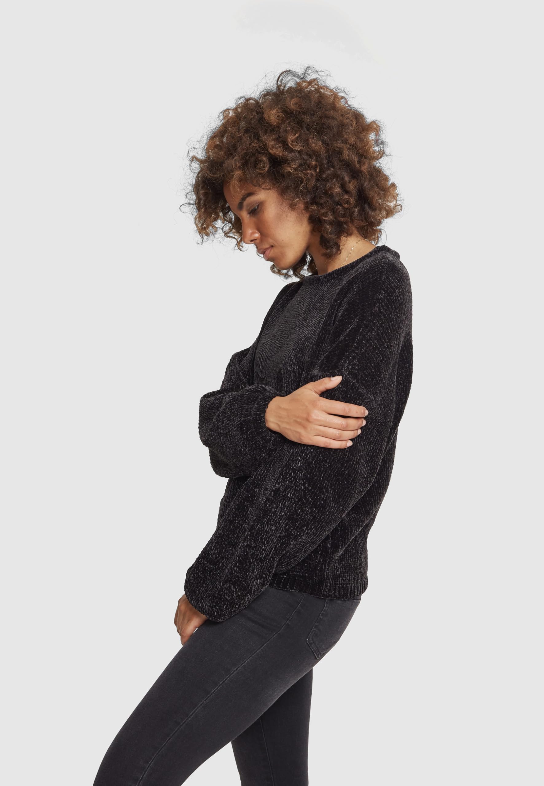 Urban Classics Damska bluza szenilowa oversize, bluza, czarny (Black 00007), S