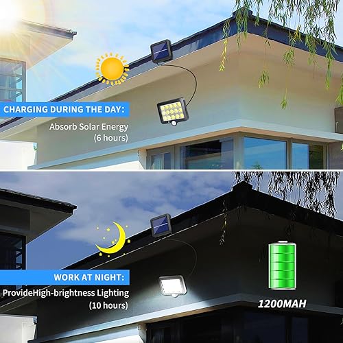 Miniatura 3 de Paquete de 2 luces solares con sensor de movimiento de 3000 lm para exteriores con control remoto y cable de 16.4 pies, 195 luces LED de inundación