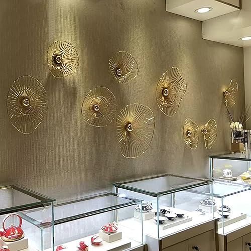 Vista 6 de QQXX Decoración de pared de metal dorado para sala de estar, esculturas de pared colgantes para decoración de dormitorio, hojas 3D de bricolaje