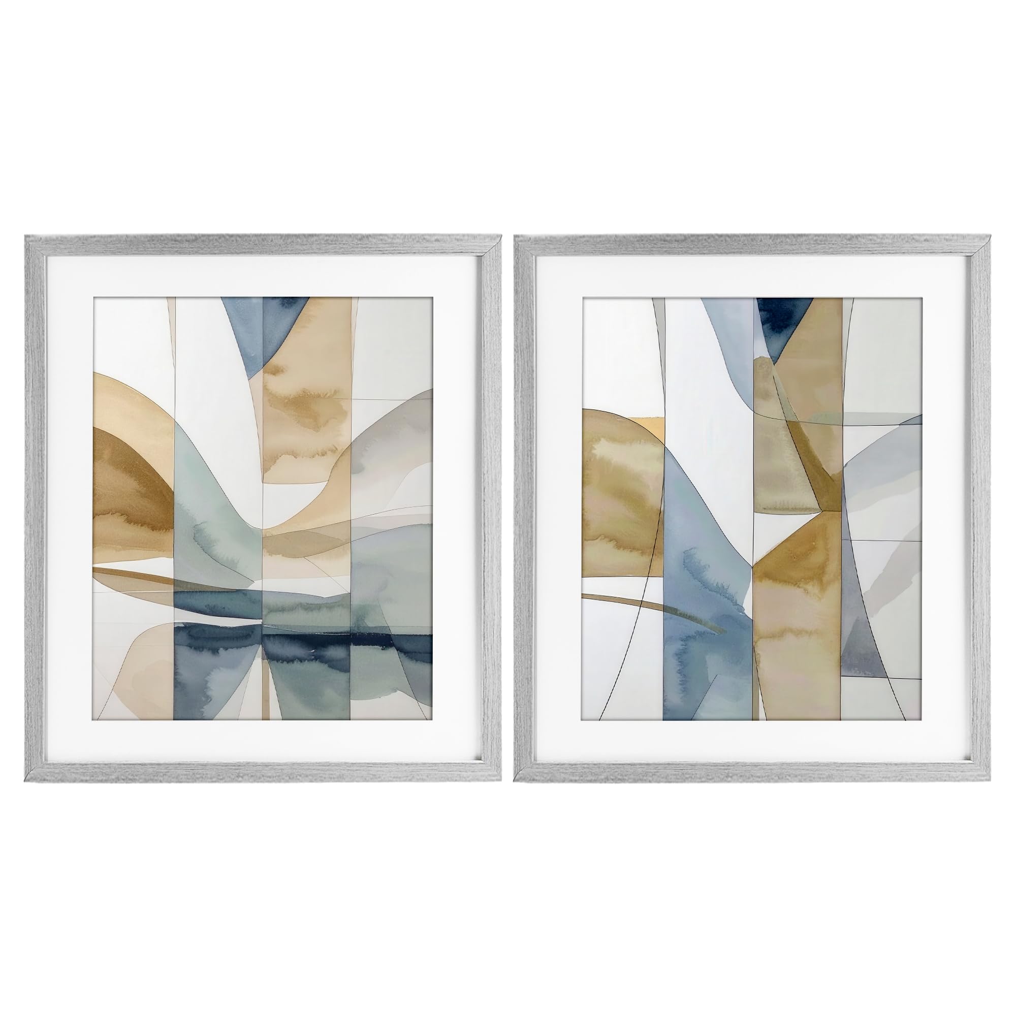 'Balanced Geographic Abstract'| 2pc Framed Print Under Glass Set