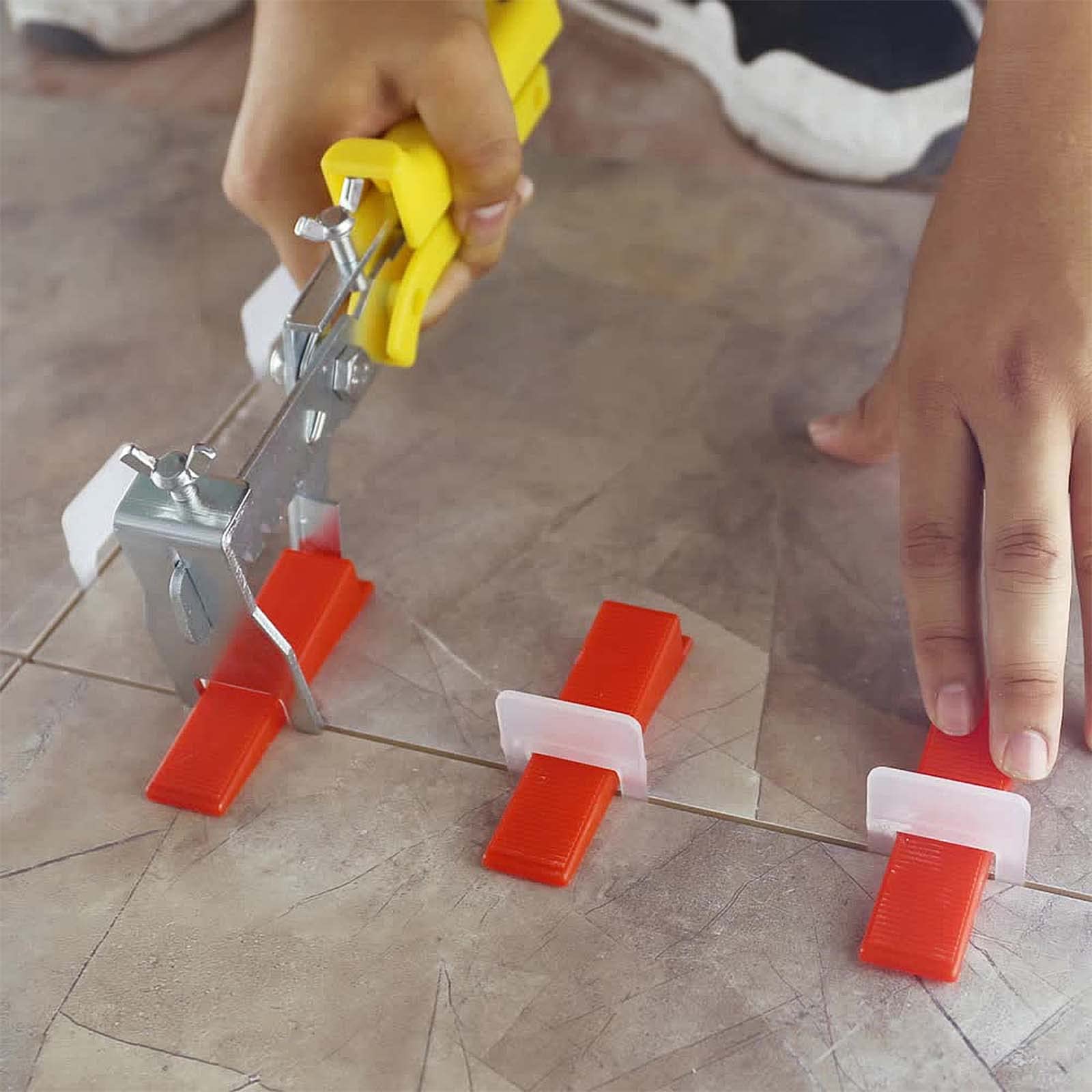 JMIATRY Sistema de nivelación de azulejos, 100 cuñas reutilizables y 1 alicates de instalación, kits de sistema de nivelación de azulejos para nivelación de azulejos de suelo y pared