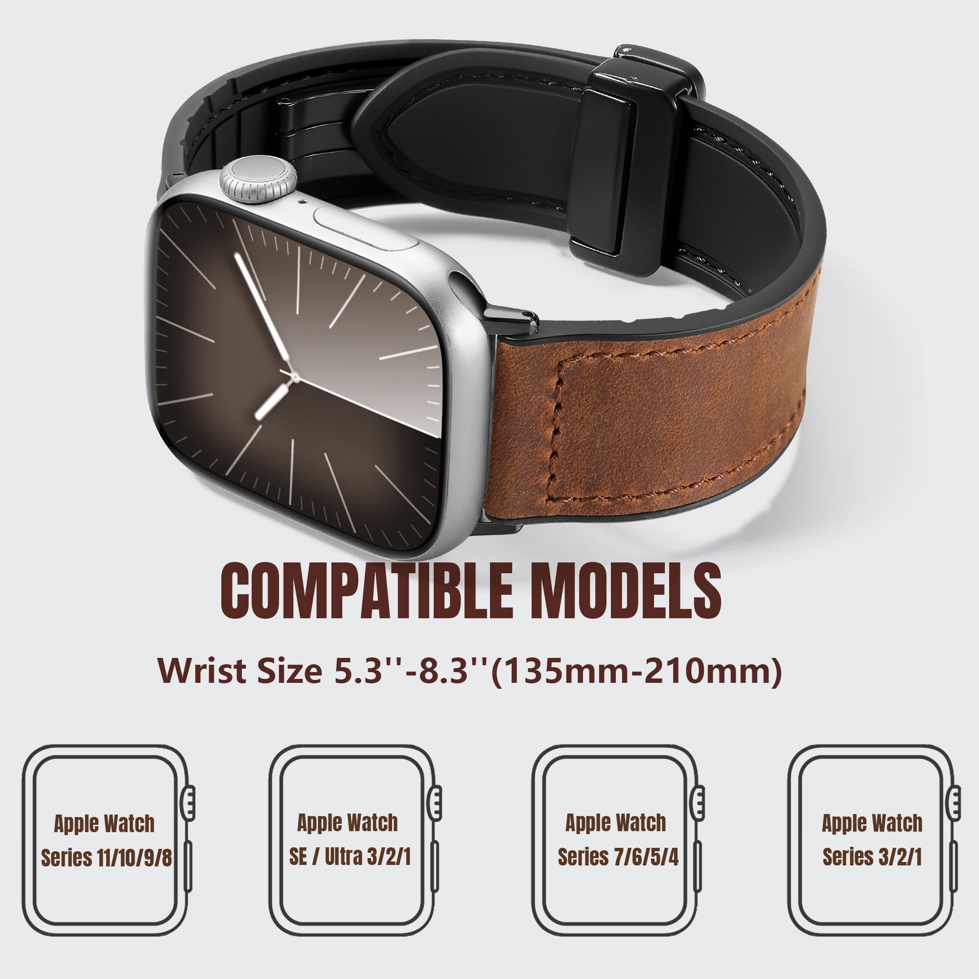 Charlam Magnetic Leather Bands Compatible with Apple Watch Bands 49mm 46mm 45mm 44mm 42mm 41mm 40mm 38mm Men Women,Genuine Leather Straps for iWatch Bands Ultra 3/2/1 SE Series 11 10 9 8 7 6 5 4 3 2 1 — view 5