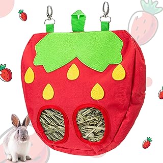 Guinea Pig Hay Feeder, Upgraded Rabbit Hay Feeder Bag with 3 Hooks for Rabbits Bunny Chinchilla Hamster, 600D Oxford Cloth Fabric Chew Proof Small Animals Hay Holder, 10.2x10.2 Inch, 2 Holes