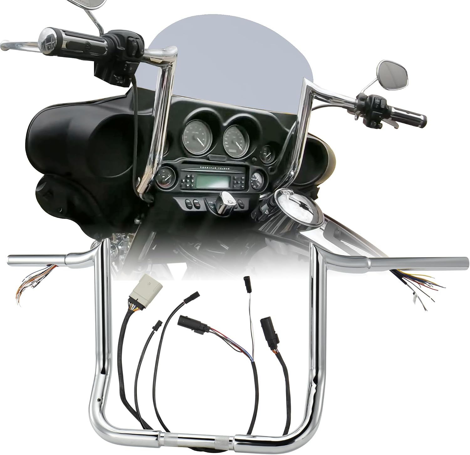 Pre-Wired 1 1/4" Fat Ape Hangers Heated Grips Wire Handlebars for Harley 2008-2013 Street Glide/Electra Glide/Ultra Limited Bagger Meathook Bar with CAN-Bus/TBW Wires