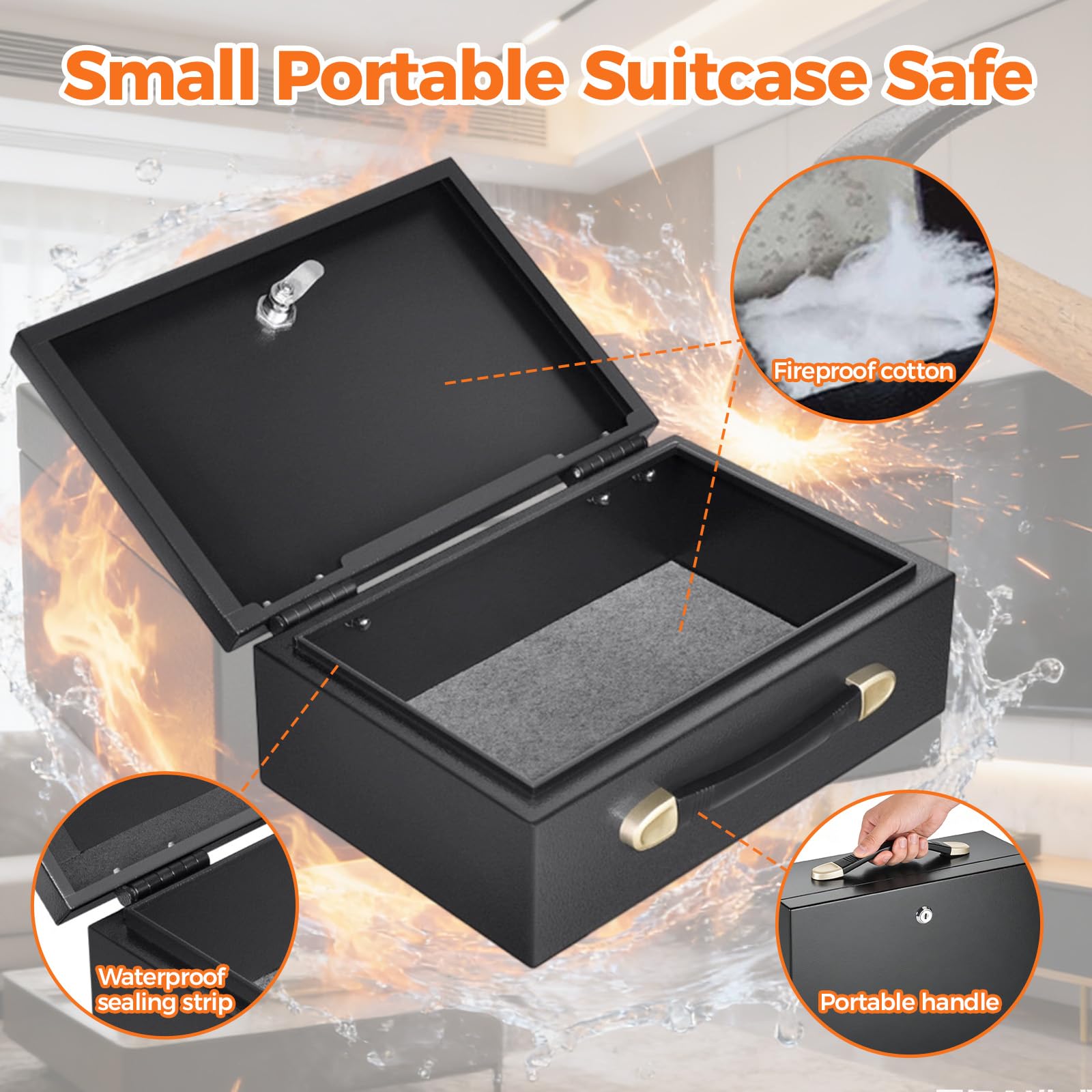 Coffre-fort Ignifuge Portable – Gris Anthracite, 30 Min à 843°C, Pour Documents Et Objets De Valeur