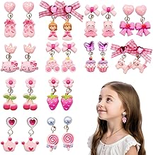 Clip On Earrings for Girls, 12 Pairs Clip Earrings for Girls, Non-Allergic Resin Earrings, Princess Jewelry Accessories for Girls, Red Pink Bow Girls