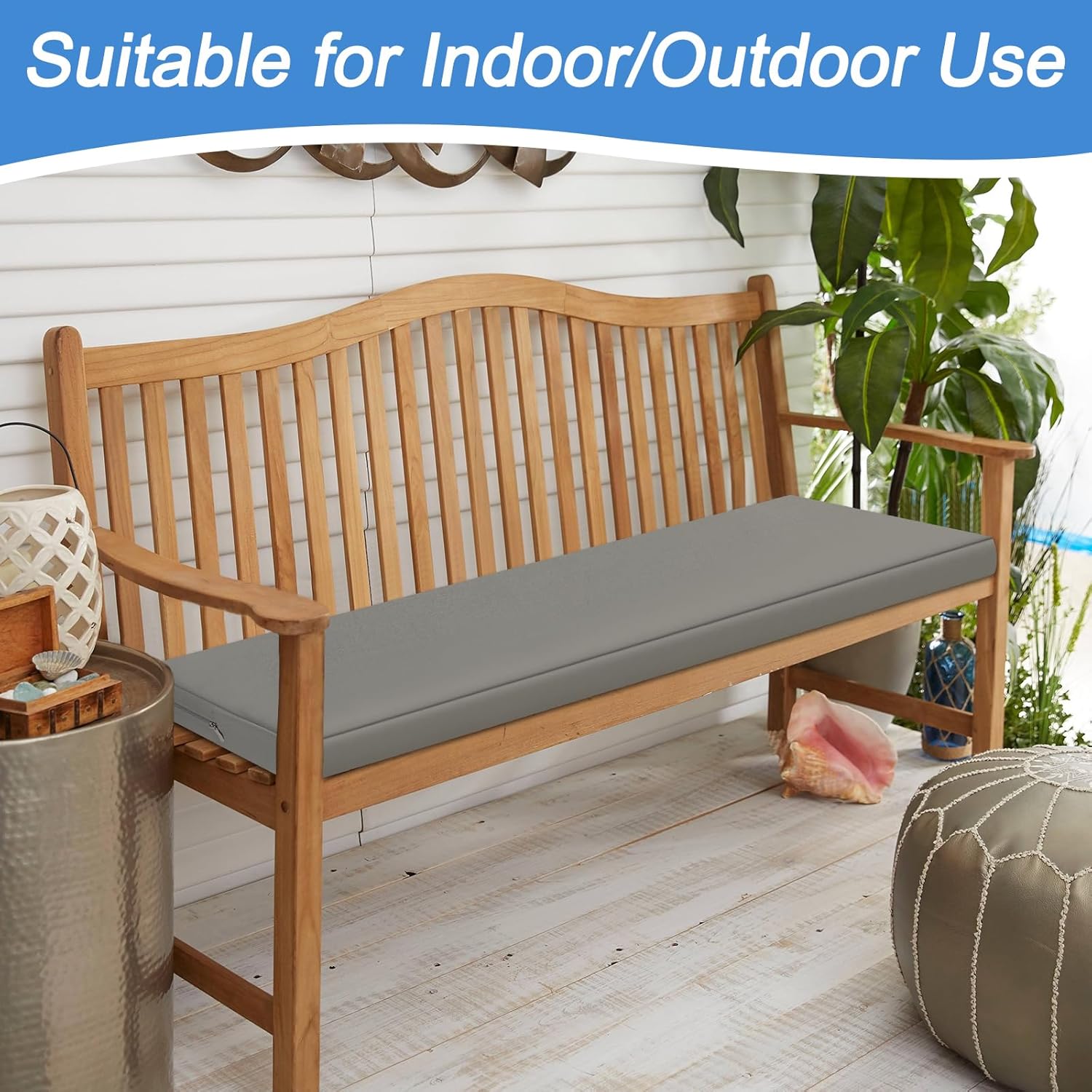 Capslpad 3 Seater Outdoor Garden Bench Cushions Thick 5cm Waterproof Non-Slip Outside Long Bench Seat Pads with Ties & Zip Comfortable Seat Foam Cushion for Indoor Outdoor Bench... - Image 4